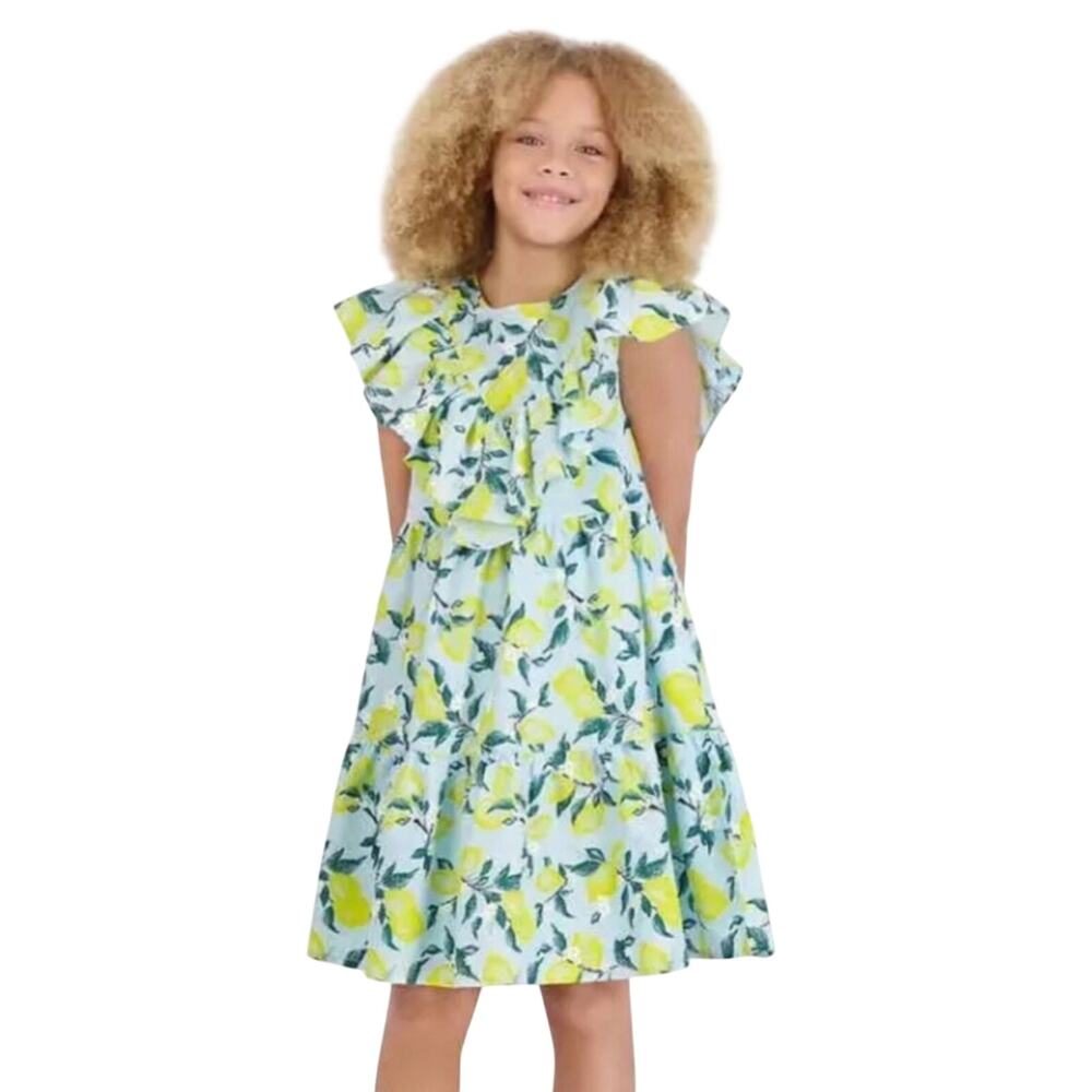 French Connection Youth Dress BLUE LEMON FLORAL RUFFLE M 10/12